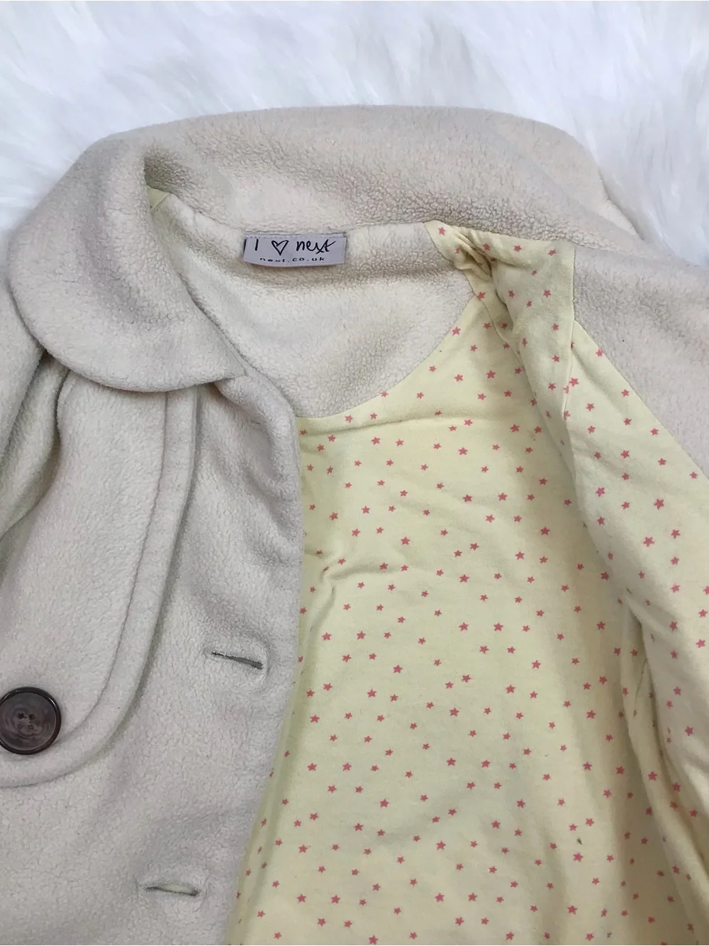Kids Little Girls Beige Button Up Teddy Bear Plush Coat Outerwear 4-5Y
